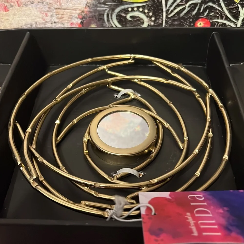 New Set 3 Handcrafted in India Gold-Tone Metal Mirrored “Bird Nests” Wall Decor
